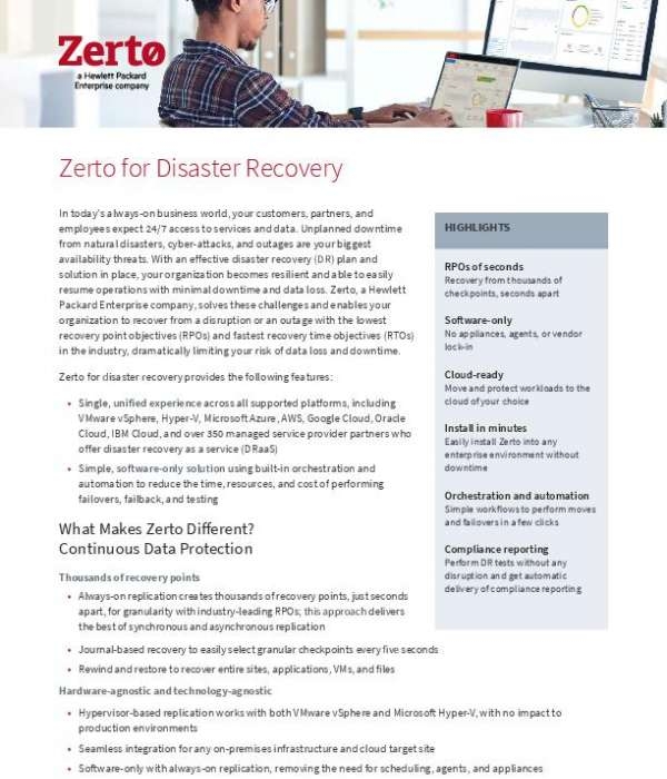 Zerto for Disaster Recovery